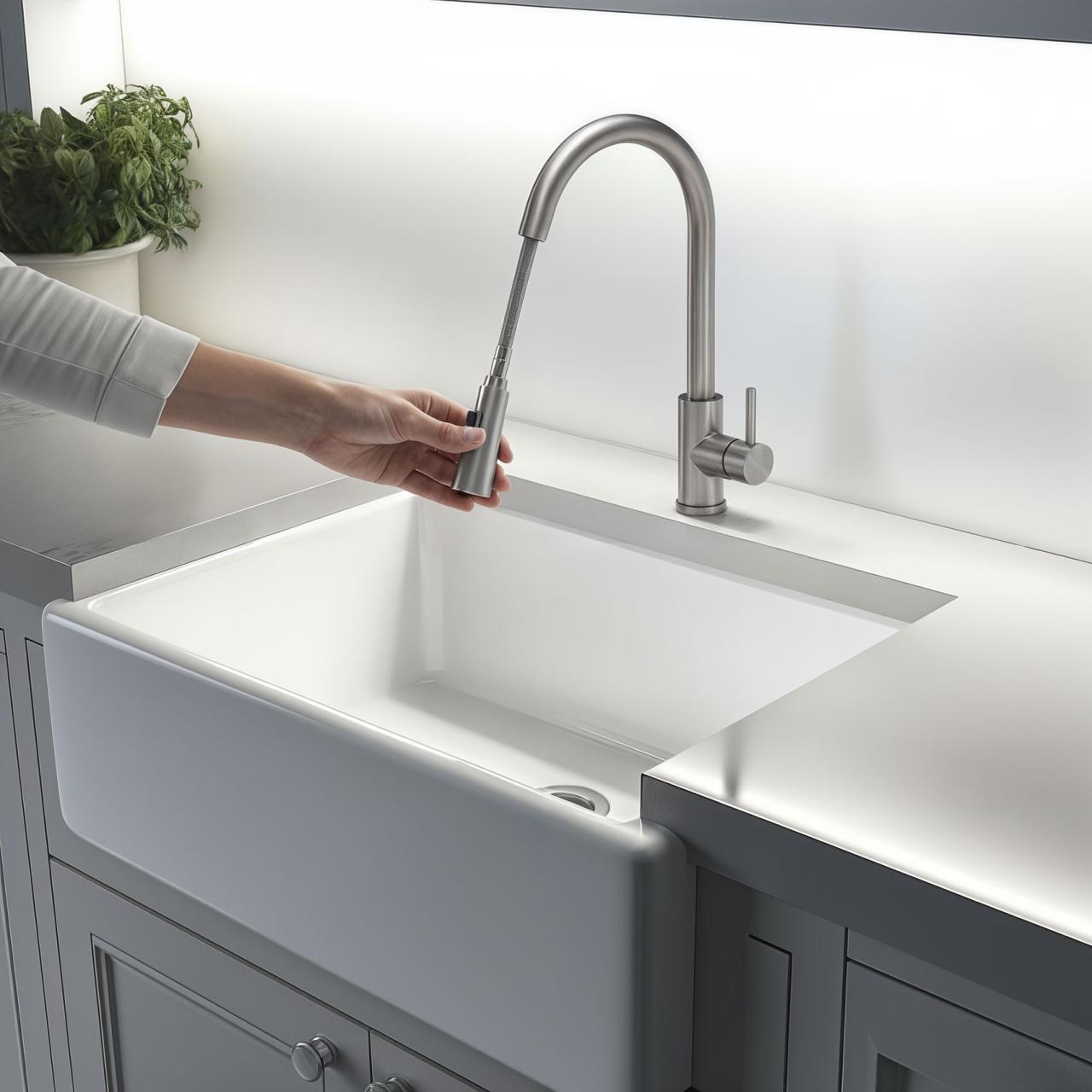 Quadri Leeds misturador de cozinha com ducha retrátil de 2 funções em aço escovado 1208955909