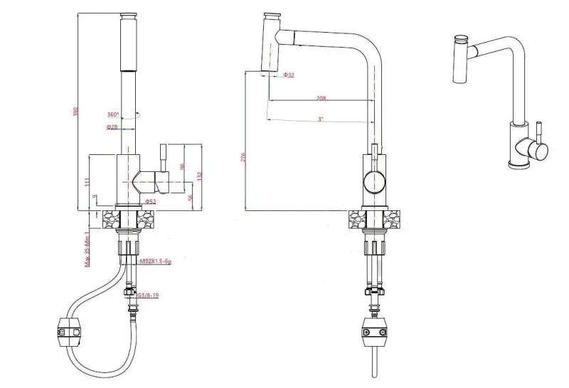 Quadri Cardiff kitchen mixer with pull-out shower with 2 spray types stainless steel 1208955914
