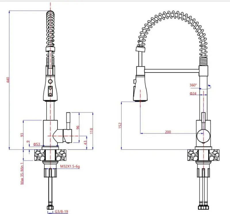Quadri Derby kitchen mixer tap with flexible spout and shower with 2 spray types stainless steel 1208955916