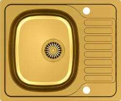 Design de Água Rudolf PVD Dourado Pia 580x480mm Sobrepor com Escorredor de Louça, Reversível - 1208955926