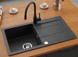 Quadri Bristol misturador de cozinha preto fosco com bica flexível preta 1208956027