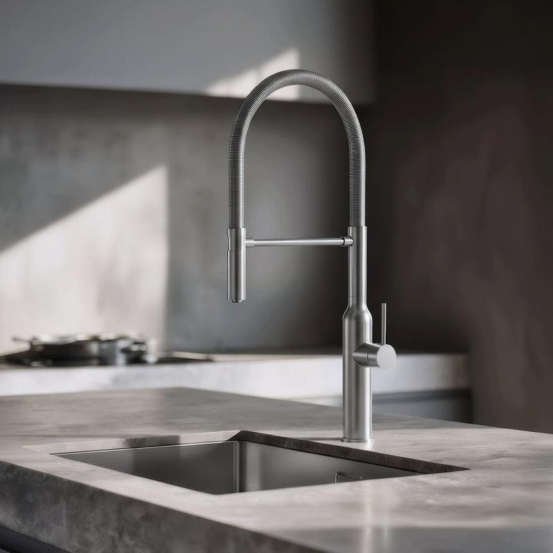 Quadri Stamford high kitchen mixer with flexible spout stainless steel 1208956080