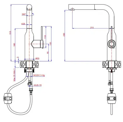 Quadri Stamford torneira de cozinha com bica removível pvd cobre 1208956083