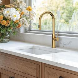 Quadri Retford misturador de cozinha dourado com bico removível e modo de pulverização 1208956085
