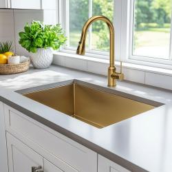 Quadri Stamford misturador de cozinha dourado com bica removível e modo de pulverização 1208956093