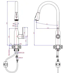 Quadri Stamford torneira de cozinha preto fosco com bica removível e modo de spray 1208956095