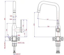 Misturador de cozinha Quadri Stamford pvd dourado com bica giratória angular 1208956098
