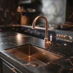 Quadri Worksop torneira de cozinha clássica nostálgica de cobre com acabamento PVD e alavanca de cerâmica 1208956101