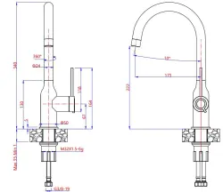 Quadri Stamford misturador de cozinha em aço inoxidável com bica giratória redonda 1208956109