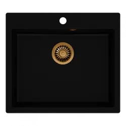 Quadri Sheffield pia embutida de granito preto 57x50cm com área para torneira e tampão de cobre 1208956115
