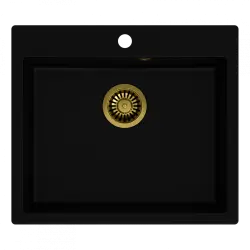 Quadri Sheffield pia embutida de granito preto 57x50cm com plataforma para torneira e ralo dourado 1208956116