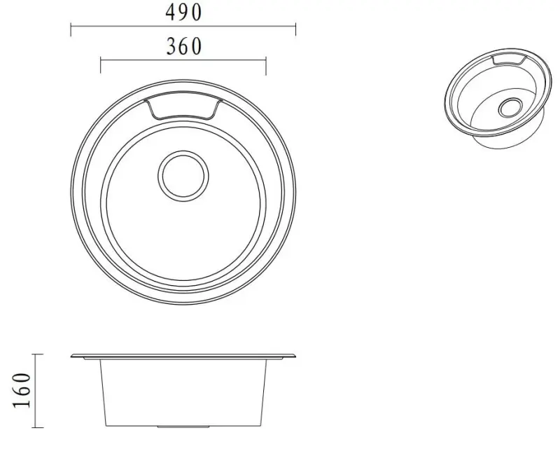 Aquadesign Ross basic round stainless steel sink surface with tap hole 1208956232