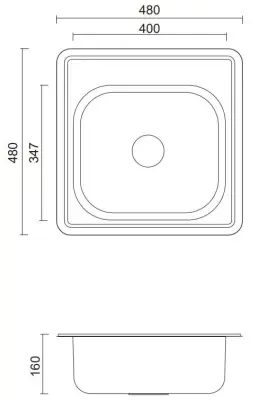 Aquadesign Basic pia quadrada em aço inoxidável 48x48cm para montagem à vista com orifício para torneira 1208956284
