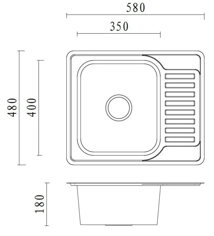 Aquadesign Rudolf stainless steel sink 580x480mm inset with drainer reversible 1208956288