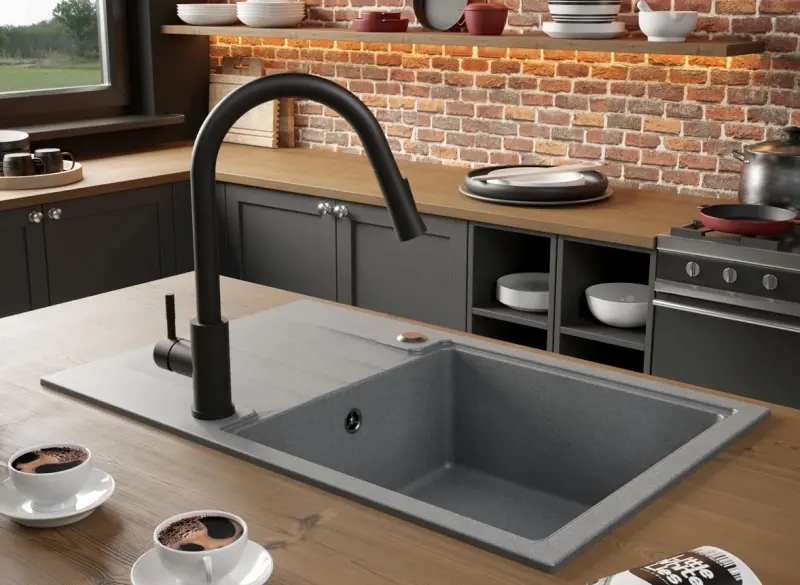 Quadri Cardigan white granite inset sink with drainer reversible 78x50cm 1208956310