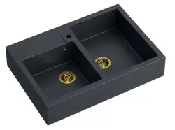 Quadri Minister Pia Dupla Antracite Modelo Rústico 90x62cm com Tampões Dourados 1208956323