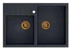 Quadri Minister Pia Dupla Antracite Modelo Rústico 90x62cm com Tampões de Cobre 1208956324