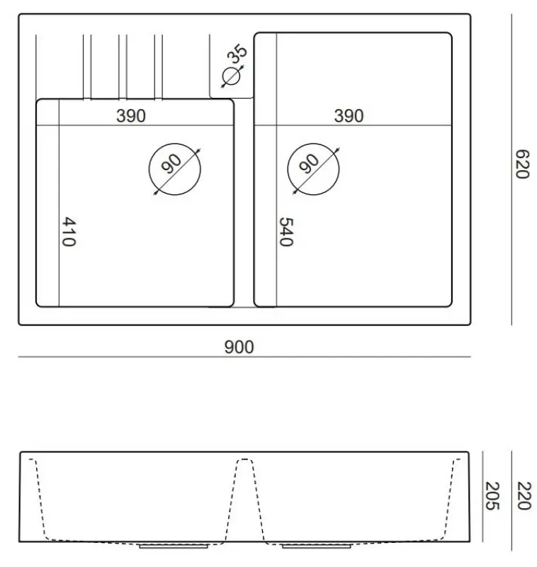 Quadri Minister Double Sink sink white country model 90x62cm 1208956327