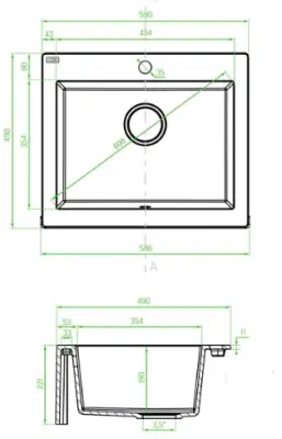Design de cozinha Aquadesign Farmhouse com ou sem montagem sobre bancada, pia de granito branca 58x49cm 1208956331