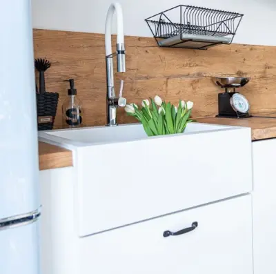 Design de cozinha Aquadesign Farmhouse com ou sem montagem sobre bancada, pia de granito branca 58x49cm 1208956331