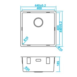 CARESSI Basic Line pia de aço inoxidável 40x40 com novo plugue integrado CABLPP40R10