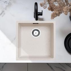 Pia de areia creme 40x40cm embutida, de sobrepor e de instalação plana com tampão de aço inoxidável 1208956394