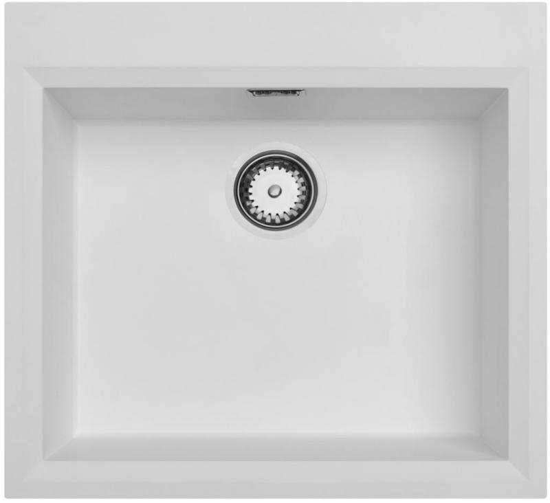White inset sink 58x53cm with tap hole bench with stainless steel plug 1208956763