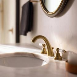 PB torneira clássica de 3 furos para lavatório alto, alavancas brancas, bronze, 1208956910