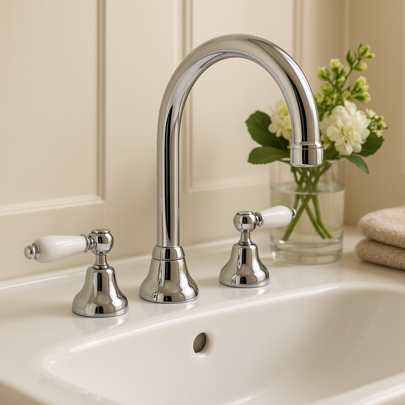 PB classic tap 3 hole high sink faucet White levers with round spout Chrome 1208956912