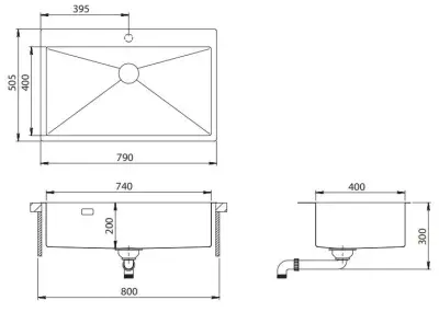 Ausmann Turt grande cuba de metal cinza pvd antracito PVD 79x50mm com furo para torneira, embutir, montagem plana e sobrepor 1208956940