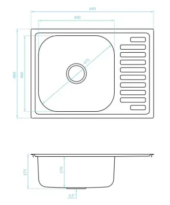 Ausmann Basic pia de montagem em aço inoxidável com escorredor reversível 64x48 cm, incluindo sifão 1208956968