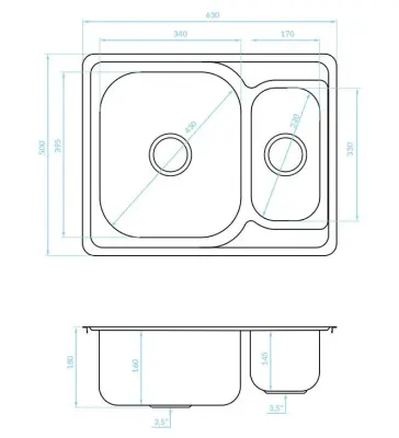 Ausmann Basic inoxidável 1,5 pia de montagem reversível 63x50 cm incluindo sifão 1208956969