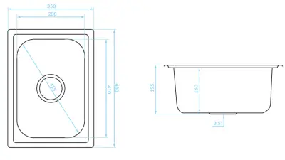 Ausmann Basic pequena pia de montagem em aço inoxidável 35x48 cm incluindo sifão 1208956971