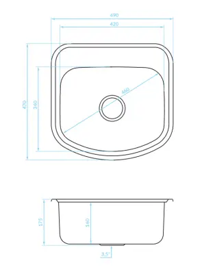 Ausmann Basic pia de montagem em aço inoxidável 49x47 cm com bancada para torneira, incluindo sifão 1208956997