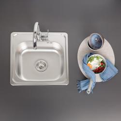 Ausmann Basic pia de aço inoxidável montada na superfície 48x48 cm com bancada para torneira incluindo sifão 1208957000