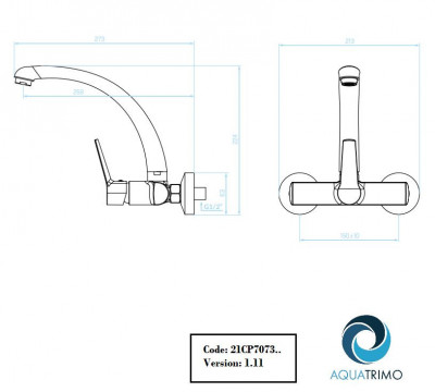 AquaTrimo Chopin torneira de cozinha para parede com bica superior cromada 21CP7073CM