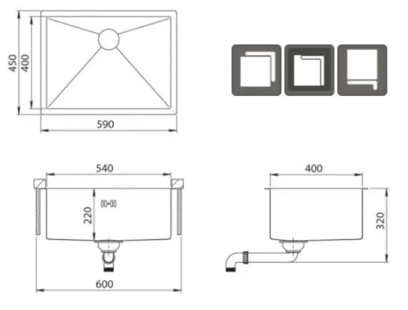 Ausmann Oder stainless steel sink 54x40cm flush-mounted undermount and inset extra deep 22cm 1208957113