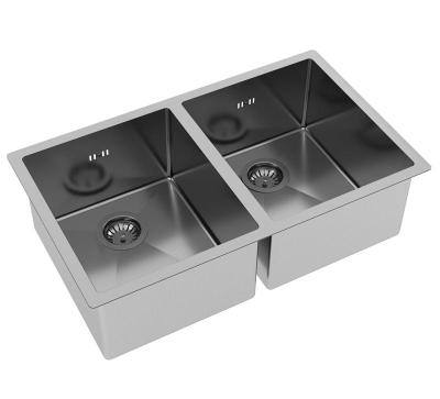 Spoelbak Ausmann Oder dubbele roestvrij staal 76x45cm met 2 bakken van 34x40, vlakbouw, onderbouw en opbouw, extra diep 22cm, 1208957116.