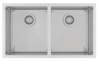 Spoelbak Ausmann Oder dubbele roestvrij staal 76x45cm met 2 bakken van 34x40, vlakbouw, onderbouw en opbouw, extra diep 22cm, 1208957116.