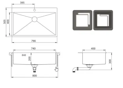 Ausmann Oder Blue grande pia de aço inoxidável 79x50cm para instalação embutida e sobreposta com área para torneira 1208957119