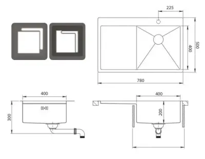 Ausmann Oder Blue pia de aço inoxidável 78x50cm para instalação embutida e sobreposta com escorredor 1208957121
