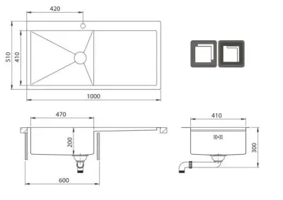 Ausmann Oder Blue grande pia de aço inoxidável 100x51cm montagem nivelada e de superfície com escorredor 1208957124