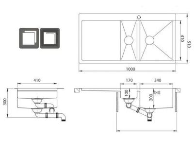 Ausmann Oder Blue 1,5 pia de aço inoxidável 100x51cm de montagem plana e de sobrepor com escorredor 1208957127