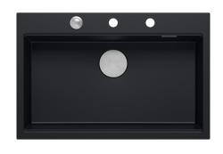 Quadri pia de sobrepor grande em granito preto fosco Hard Rock 76x50cm incluindo acessórios 1208957201