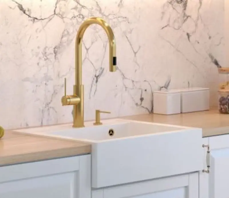 Quadri Farmhouse country intermediate or inset granite sink matt white 595x540mm 1208957209