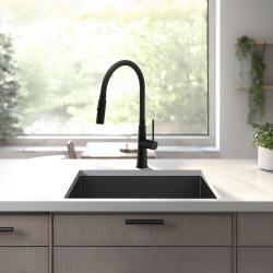 Quadri Preston misturador de cozinha preto fosco com 2 modos e bica flexível preta 1208957227