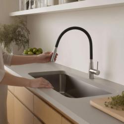 Quadri Preston torneira de cozinha em aço inoxidável com 2 modos de fluxo e bica flexível preta 1208957228