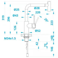 Caressi Basic Line RVS Misturador Monocomando para Cozinha com Bica Extensível CA122I U ECO 1208957247