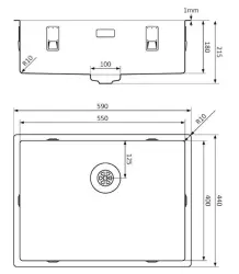 Lorreine Royal pia de metal gun 55x40 cm montagem nivelada, embutida e sobreposta 55SP-GunMetal 1208957309
