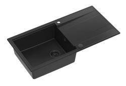 Quadri Luton pia de granito preto de montagem superior com escorredor reversível 100x50cm com tampa preta 1208957323